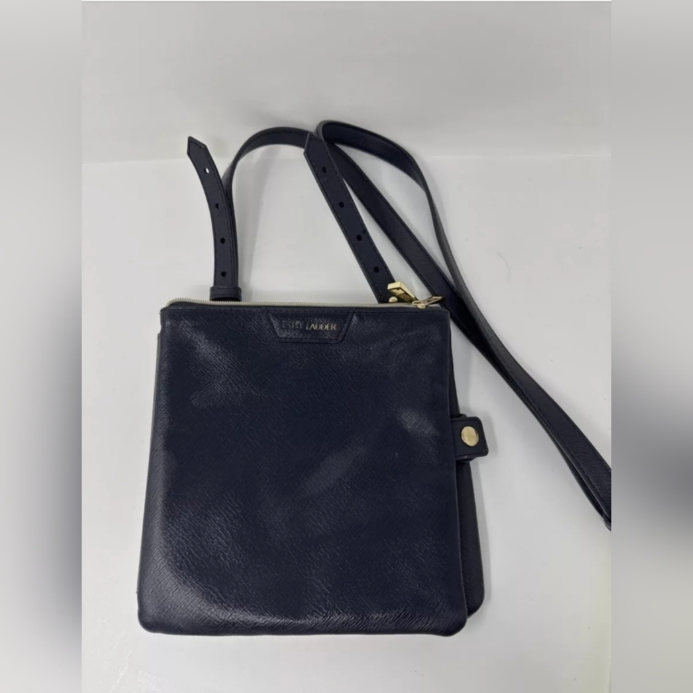 Vintage Estee Lauder Navy Faux Leather Makeup Brush Holder Crossbody Bag_ Unique